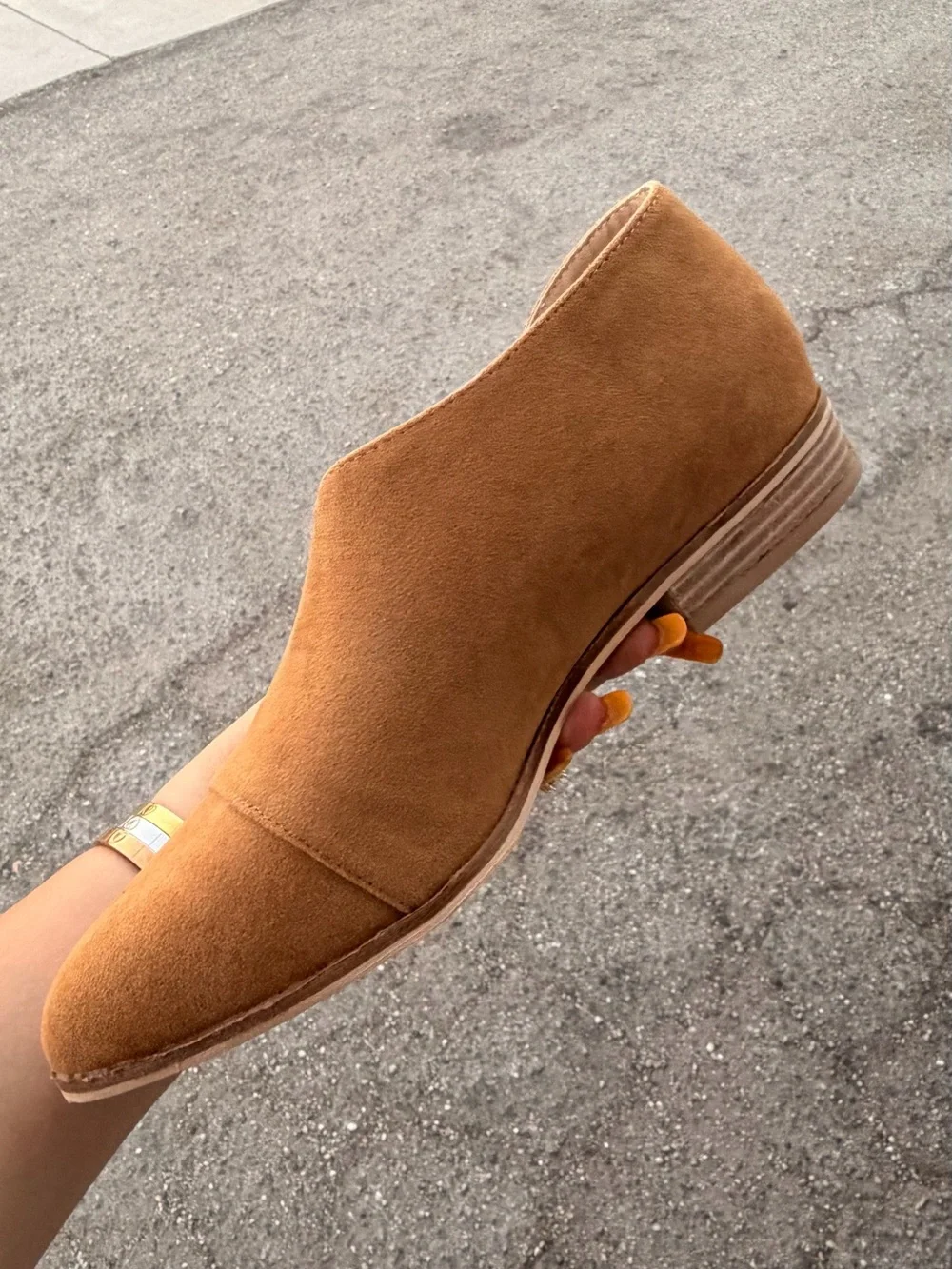 BEAST FASHION Tan Suede Pointed D'Orsay Flats